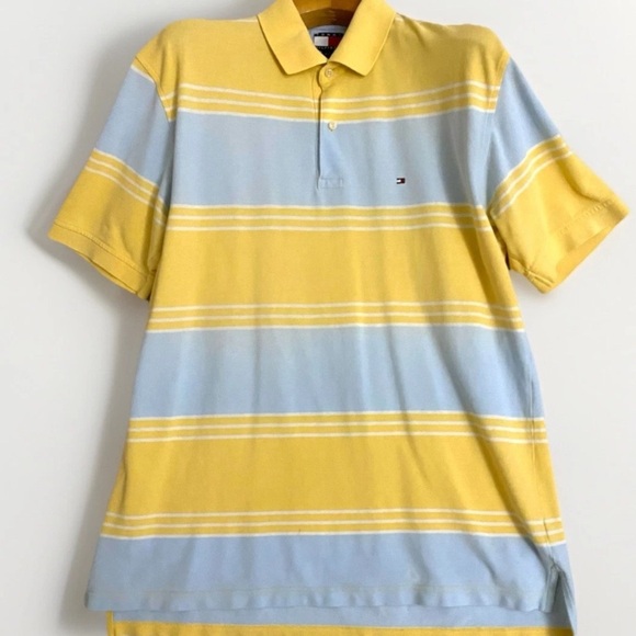 Tommy Hilfiger Pastel Blue And Yellow Stripped Polo Shirt Men’s Size XL- EUC - Picture 1 of 9